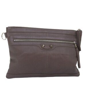 BALENCIAGA Clutch Bag Leather Gray